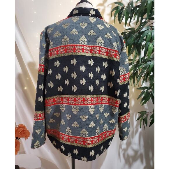 Vtg Sag Harbor Embroidered Tapestry Brocade Button Jacket Plus Size 18 Woven - Picture 3 of 10